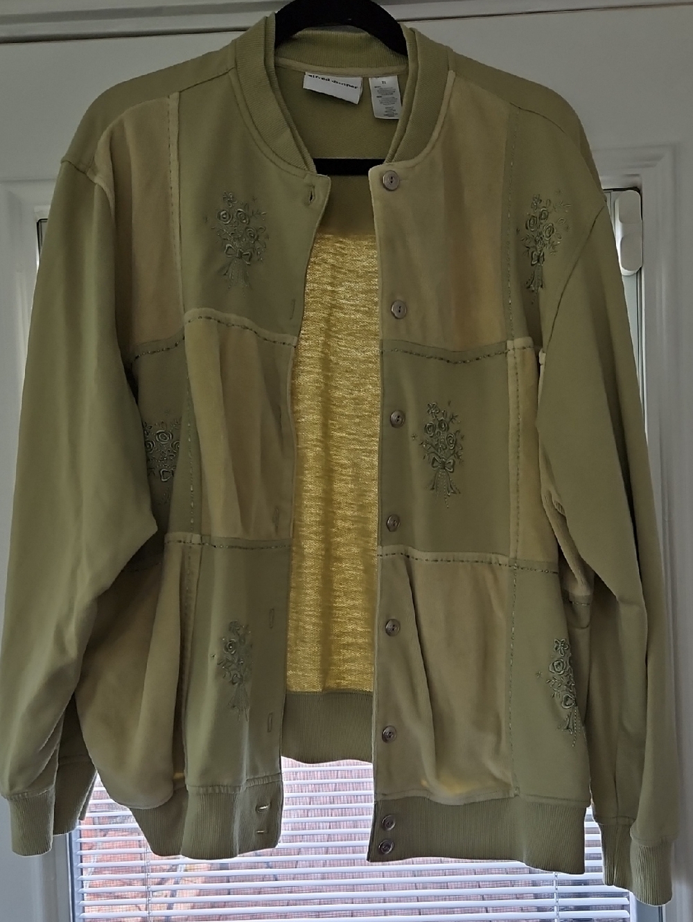 Alfred Dunner Olive Green Patchwork Embroidered Bomber Jacket